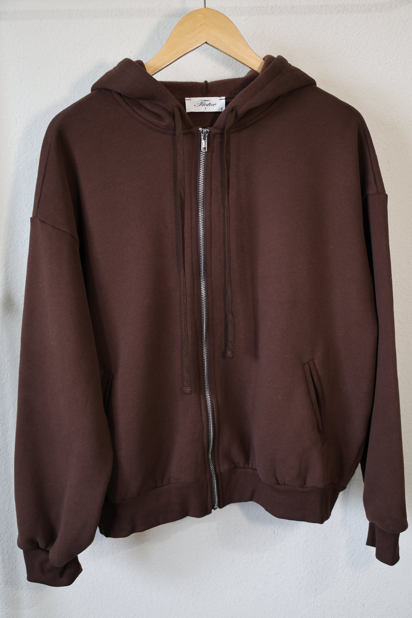 TICTOC - UNIVERSITY Plush Fleece Loose Fit Zip Up Hoodie With Pockets