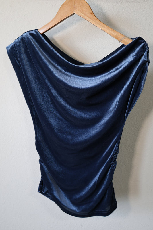 Hem & Thread- Asymmetrical Neck Line Ruched Velvet Top