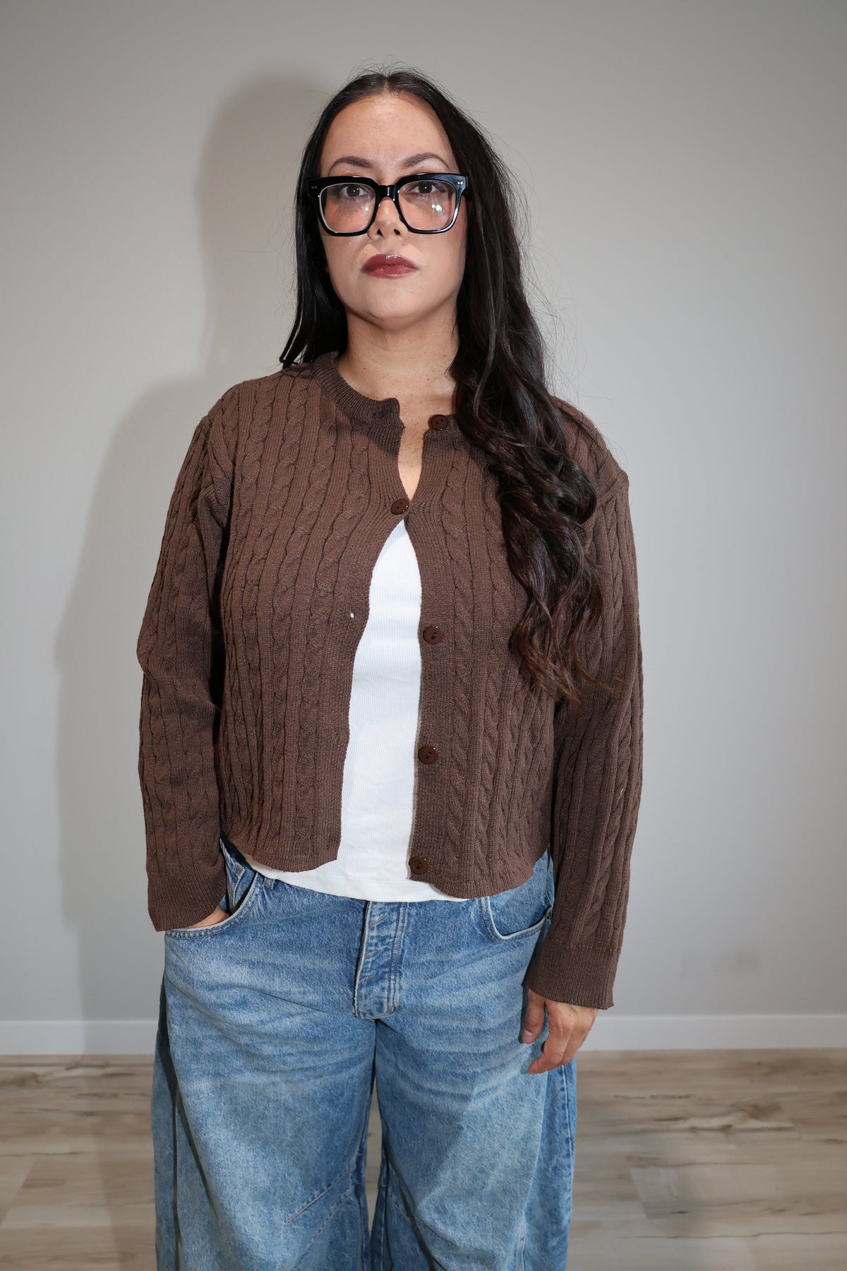 Places To Be cable boxy sweater cardigan