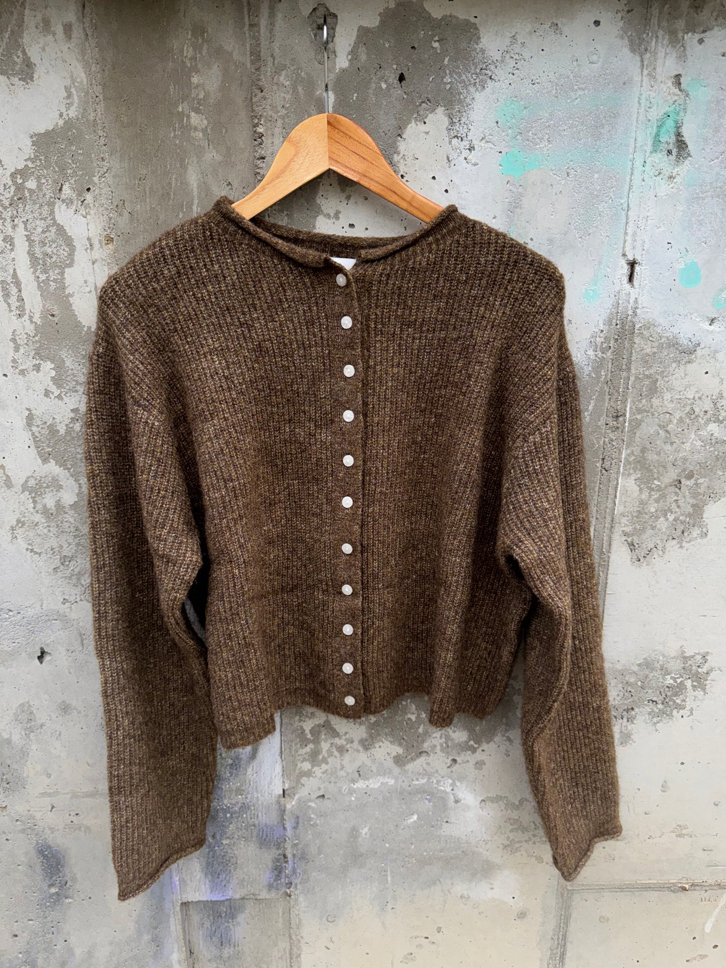 Miou Muse - Brown Thick Textured Button Front Cardigan