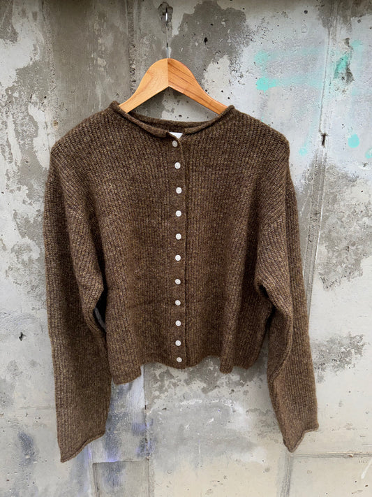 Miou Muse - Brown Thick Textured Button Front Cardigan