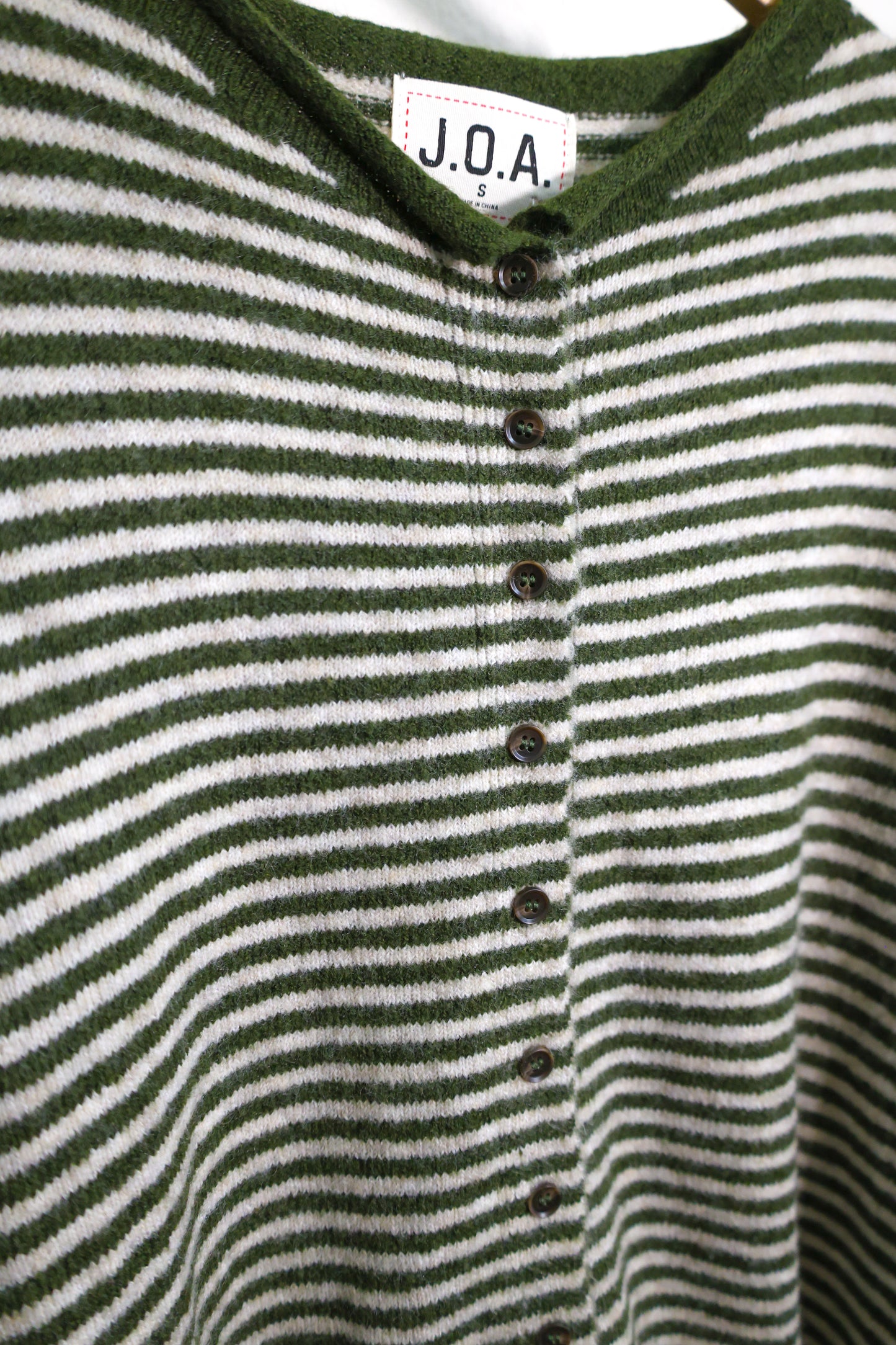 Blu Pepper- Green Striped Raw Edge knit cardigan