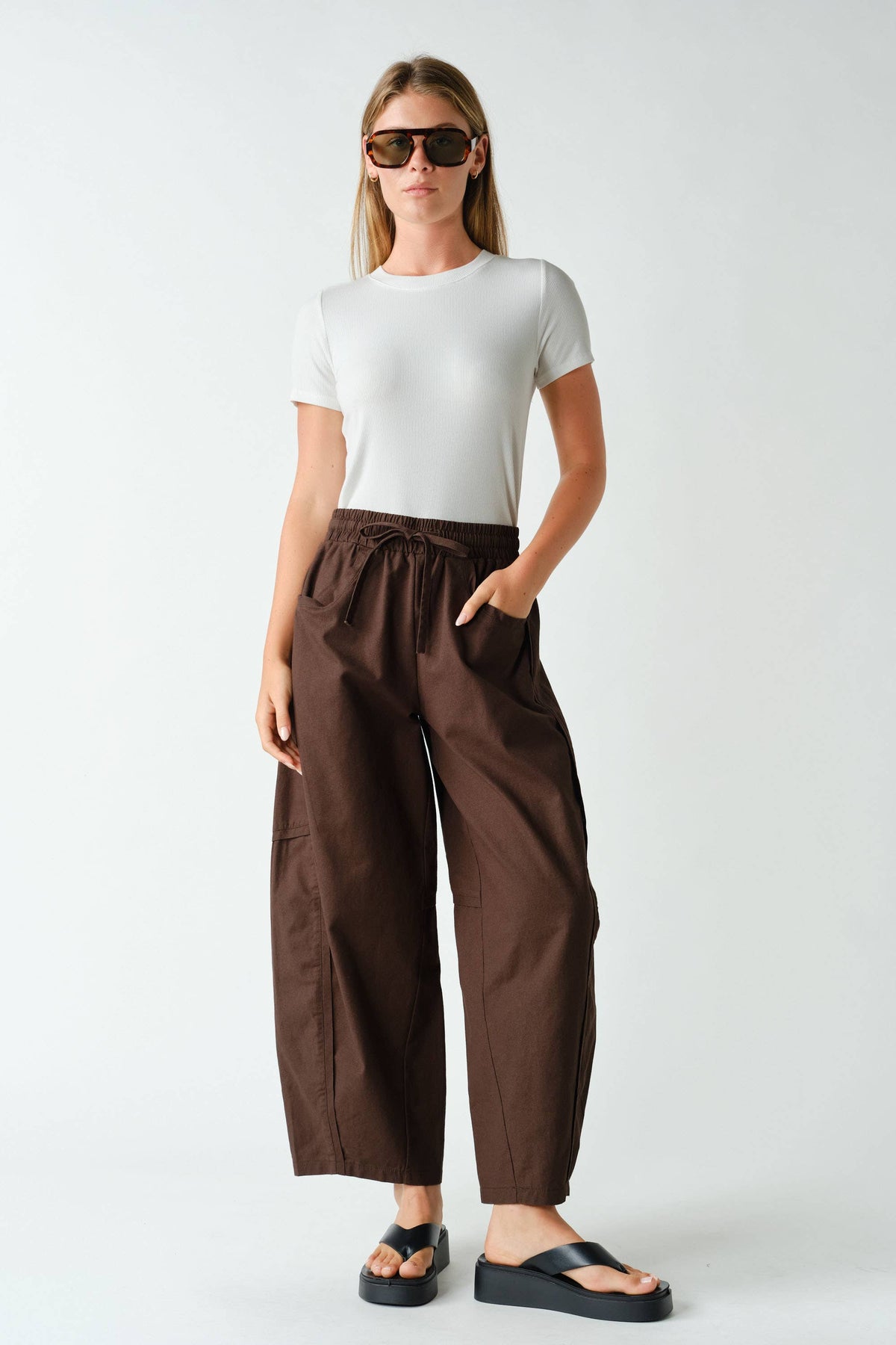 Mono B - Ember Cotton Barrel-Leg Utility Pants