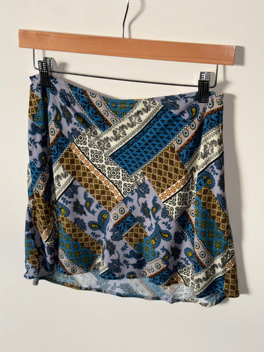 Wishlist - Navy/Multicolor Patchwork Print Mini Skirt w/ Zipper