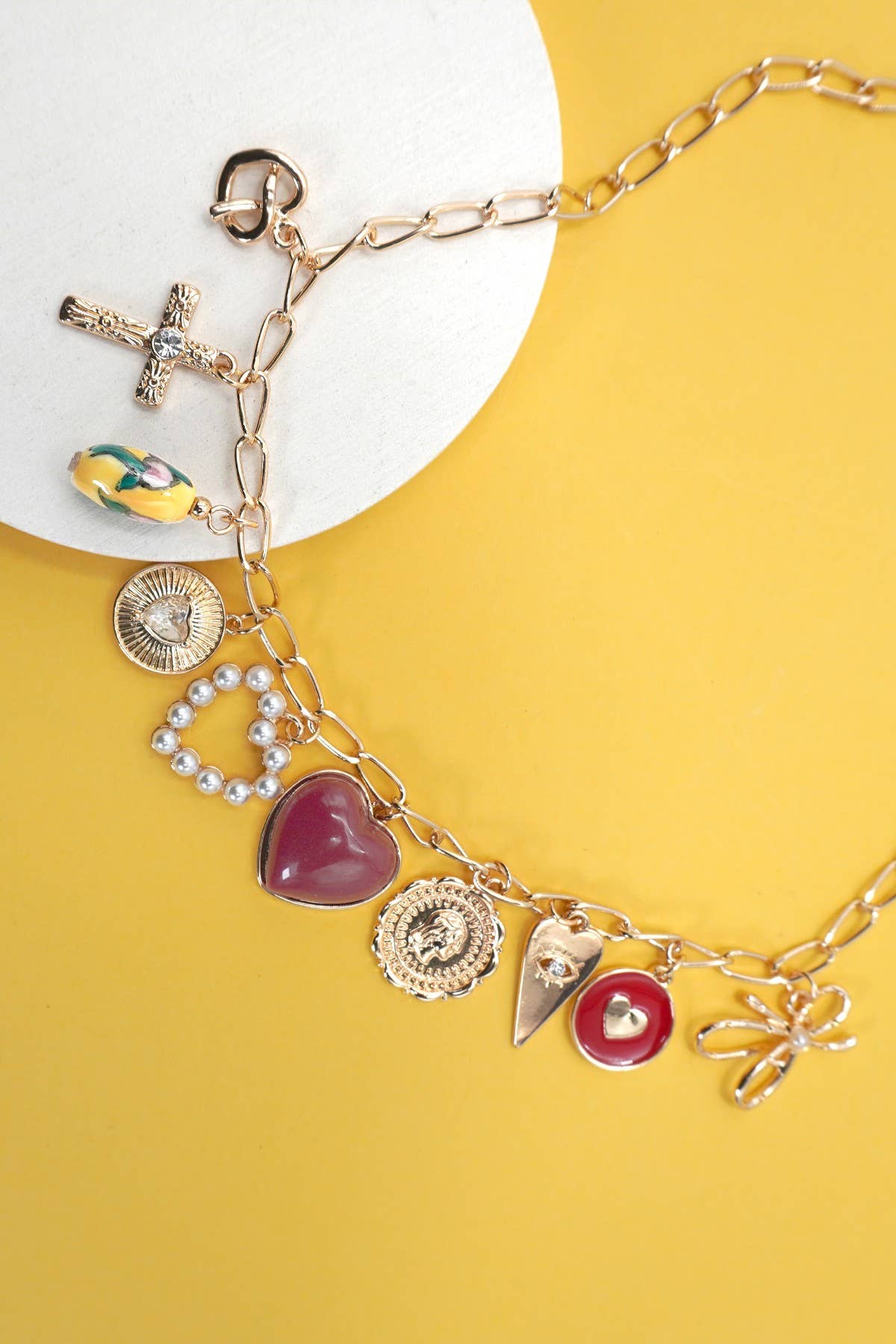 JOSSLYN by wall to wall - CHARM NECKLACE-BOW TOILE FLORAL RED HEART CROSS