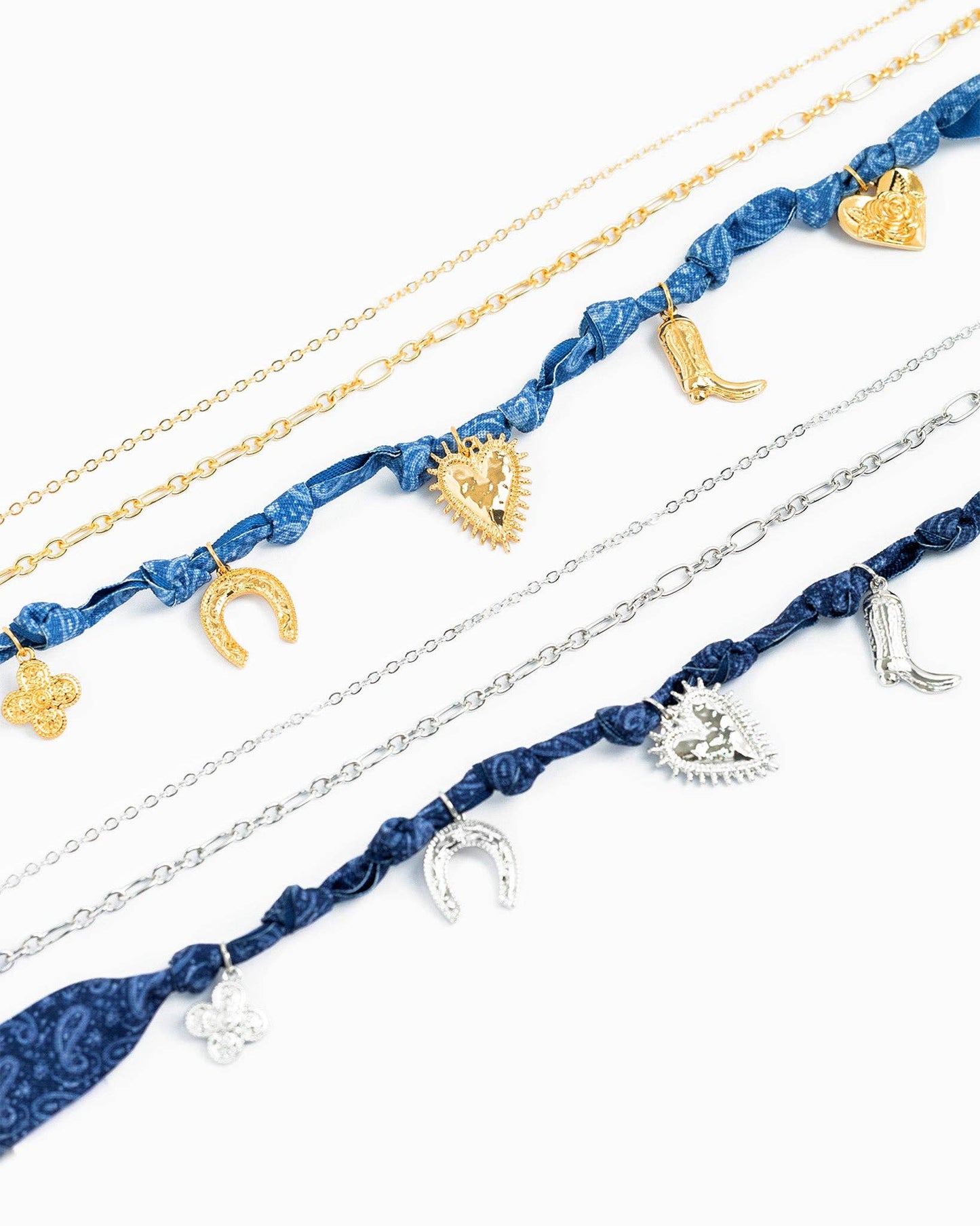 Sessori - 3 Layered Western Denim Bandana Scarf Necklace