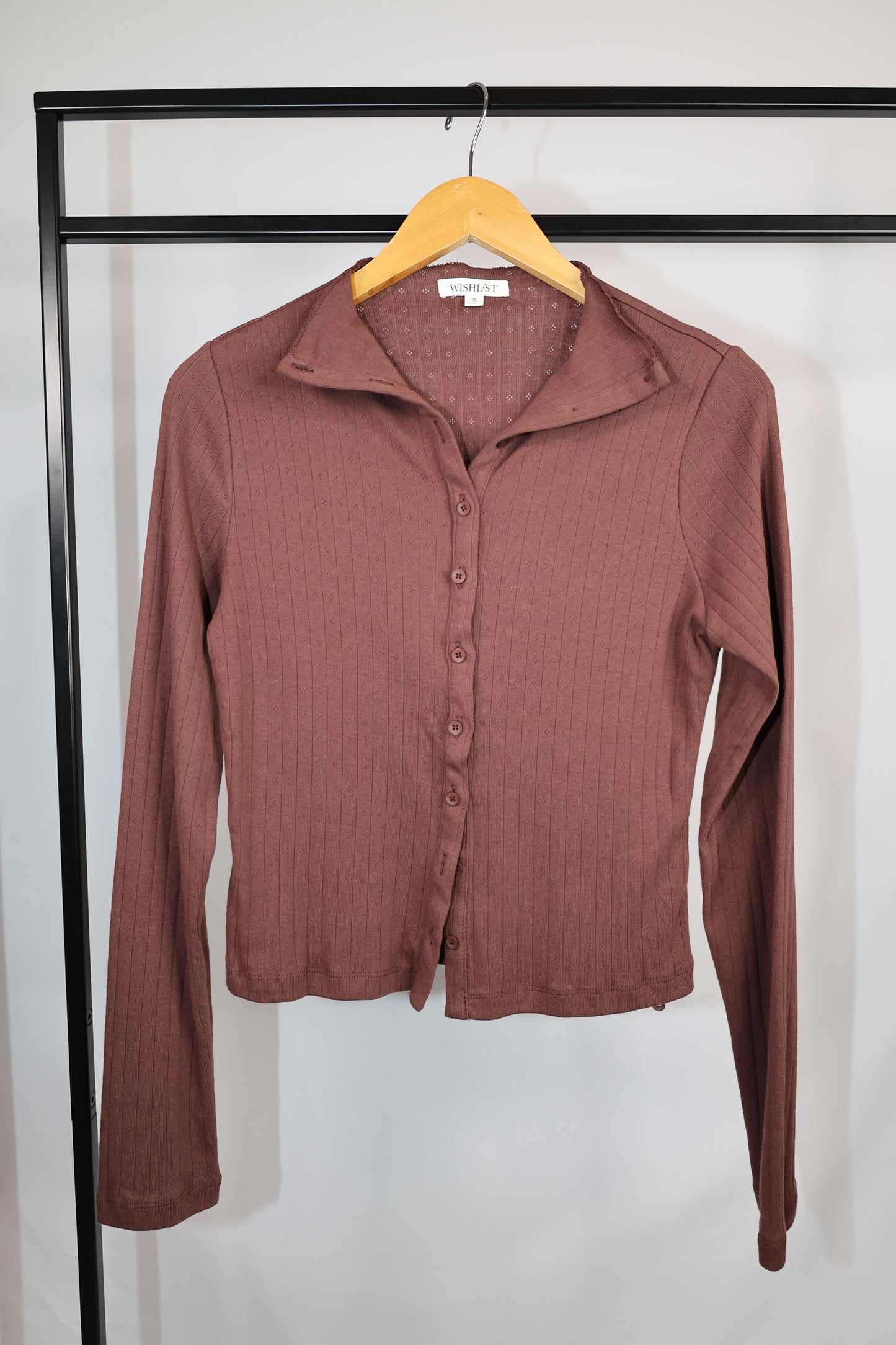 Wishlist - Espresso Mockneck Button Front Top