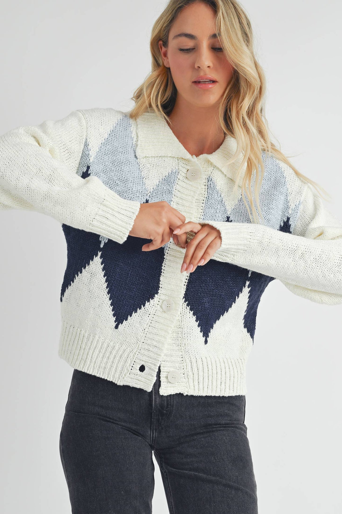 Endless Blu - Argyle Pattern Cardigan.