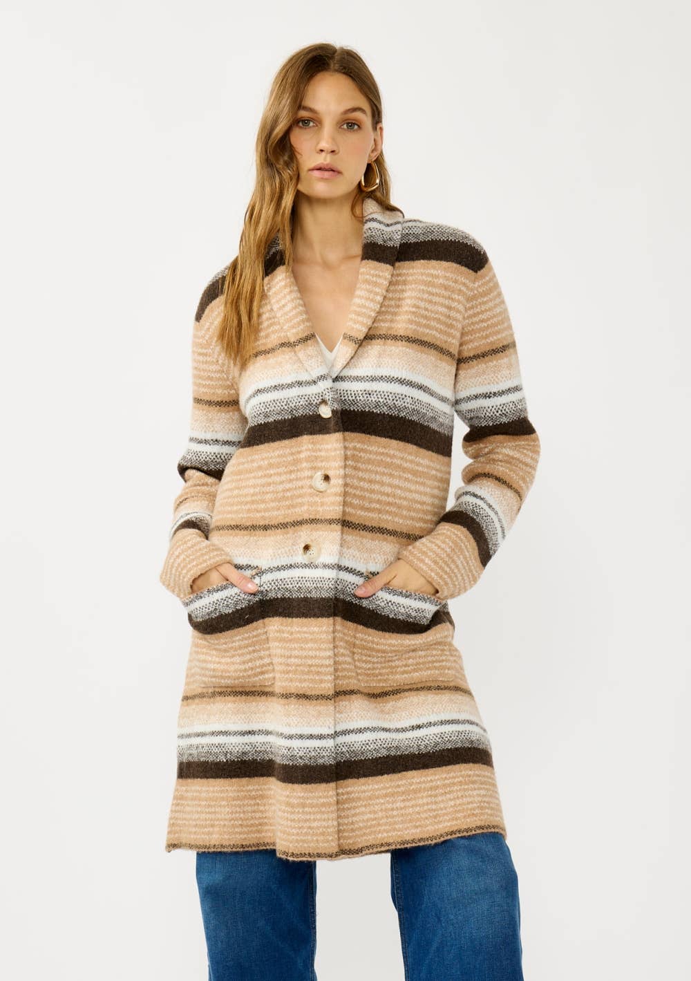 Lovestitch - Striped Coatigan with Pockets