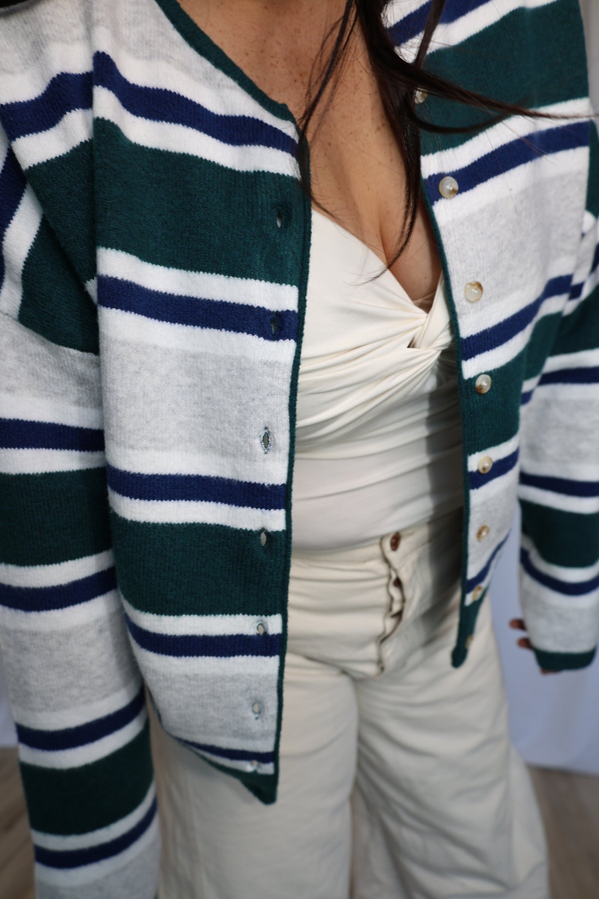 See You Soon long sleeve striped round neck soft cardigan