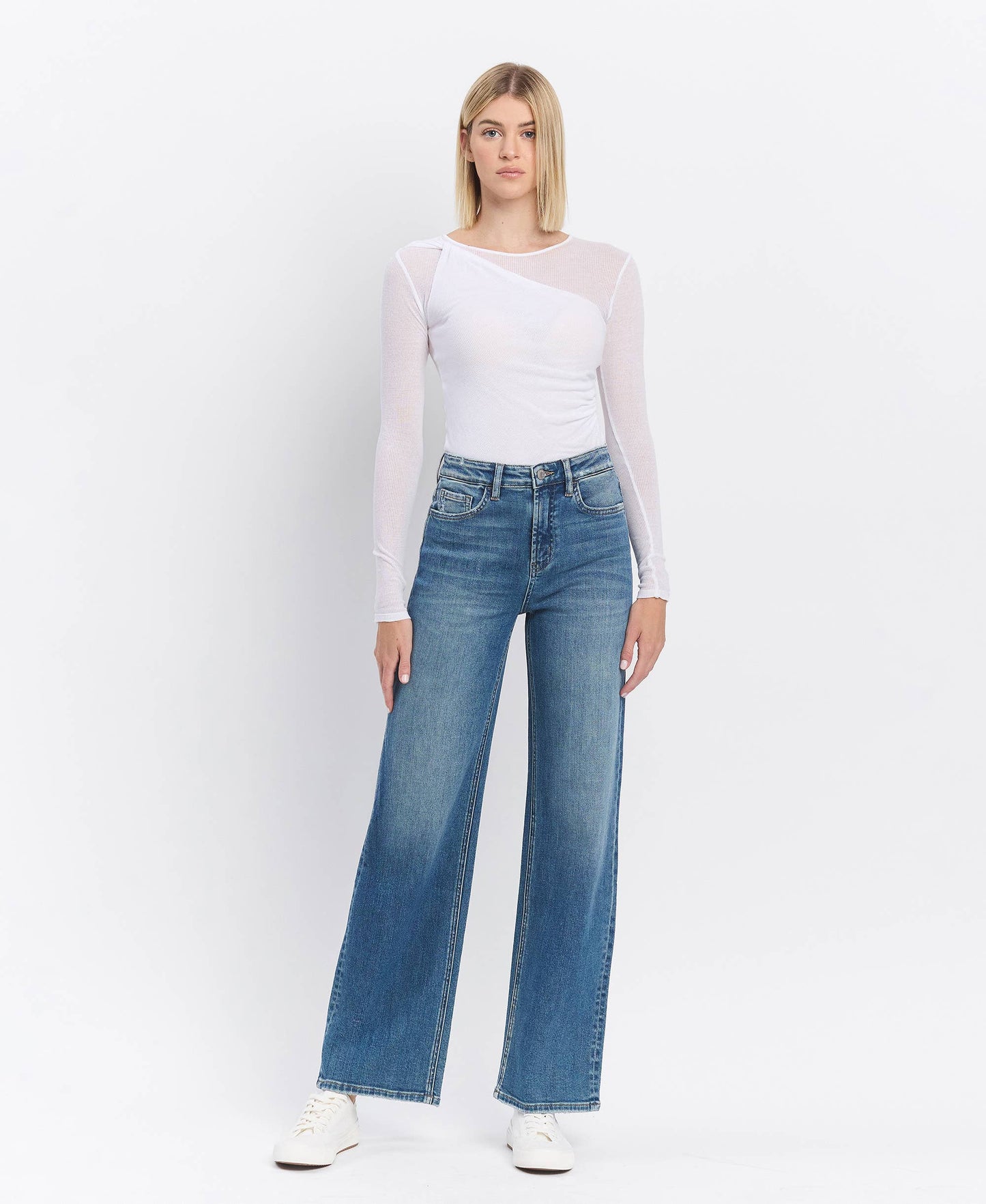 FLYING MONKEY - SUPER HIGH RISE MEDIUM DARK WASH WIDE LEG JEANS