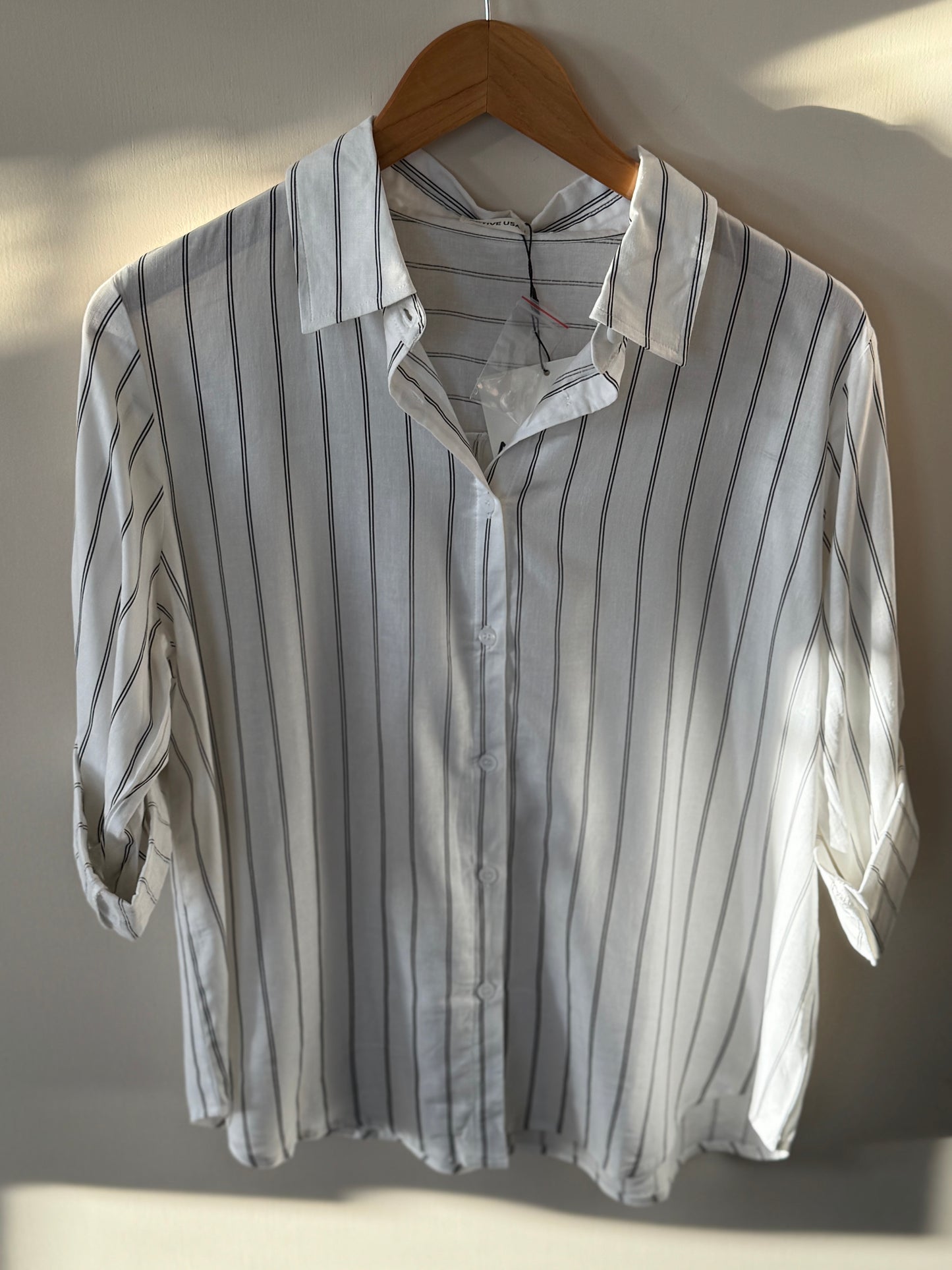 Active USA - Black/White Striped Button-up Top