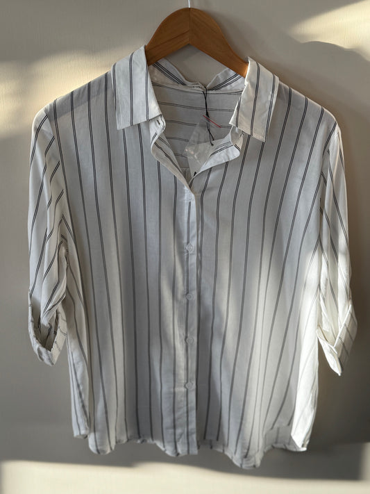 Active USA - Black/White Striped Button-up Top