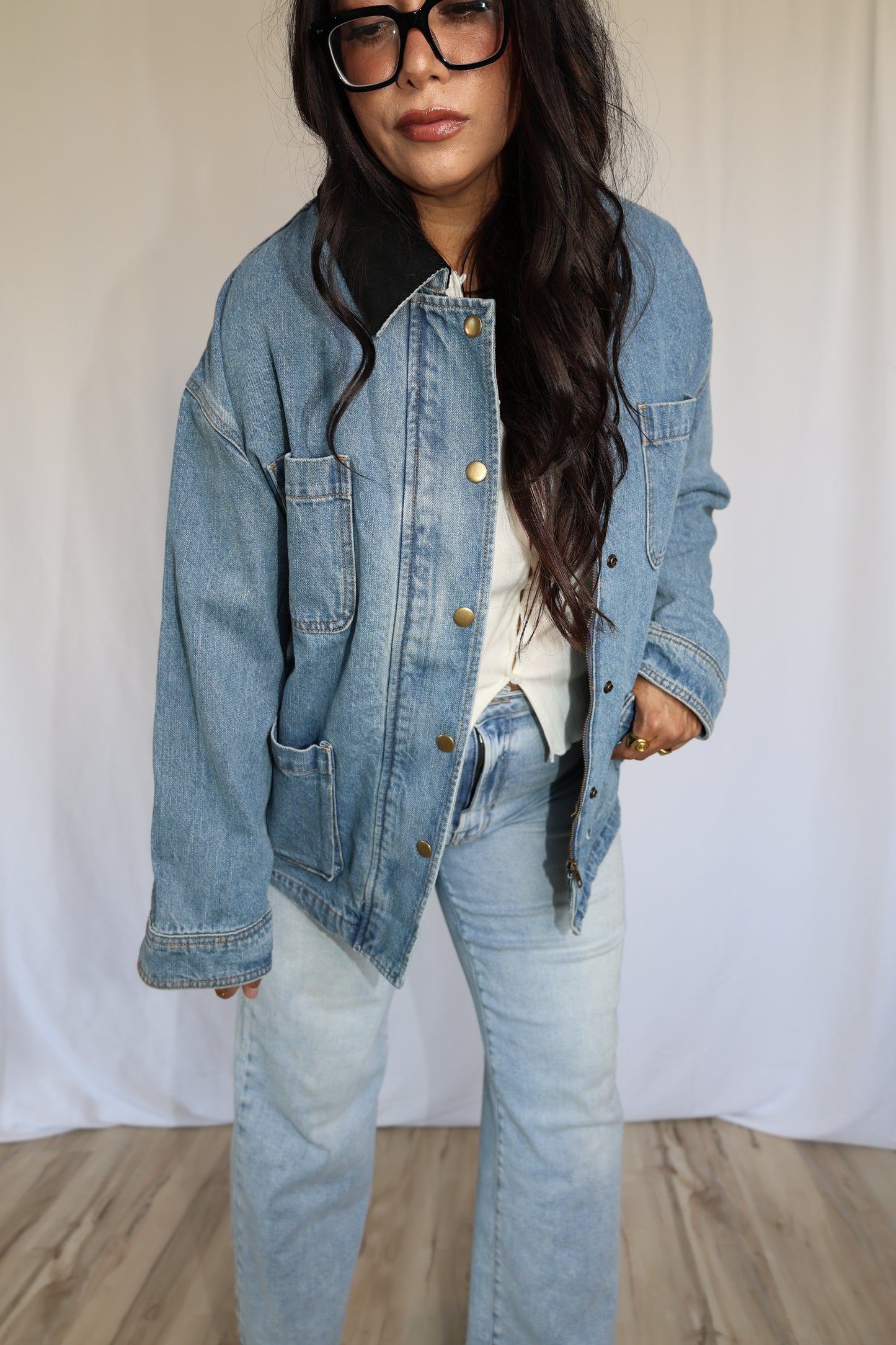 Make Them Look corduroy collar denim utility jacket