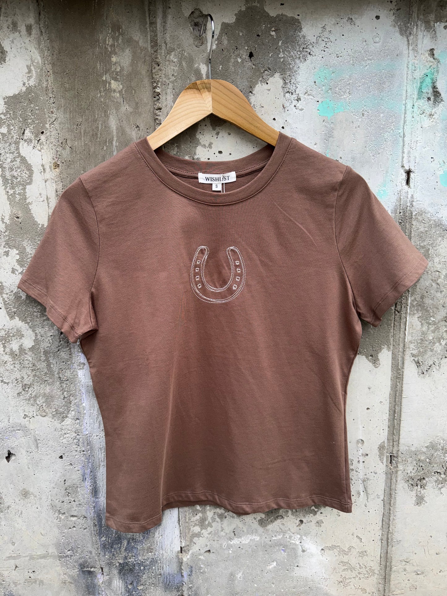 Wishlist - Chocolate Tee W/ Horseshoe Embroidery