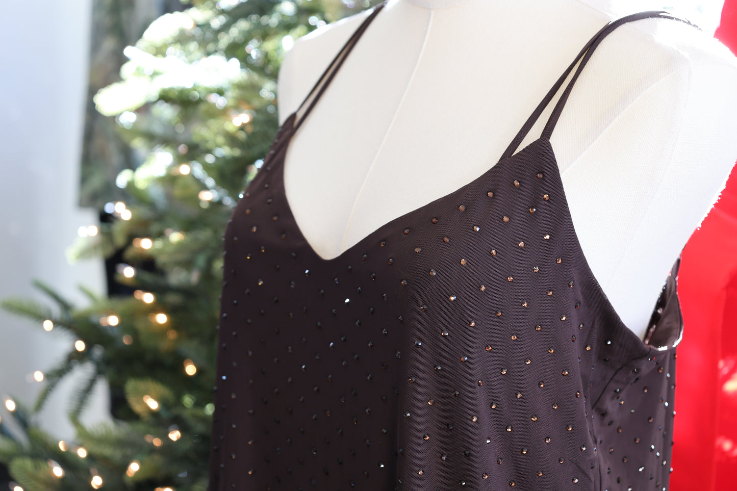 SKIES ARE BLUE sequin tank top chocolate brown