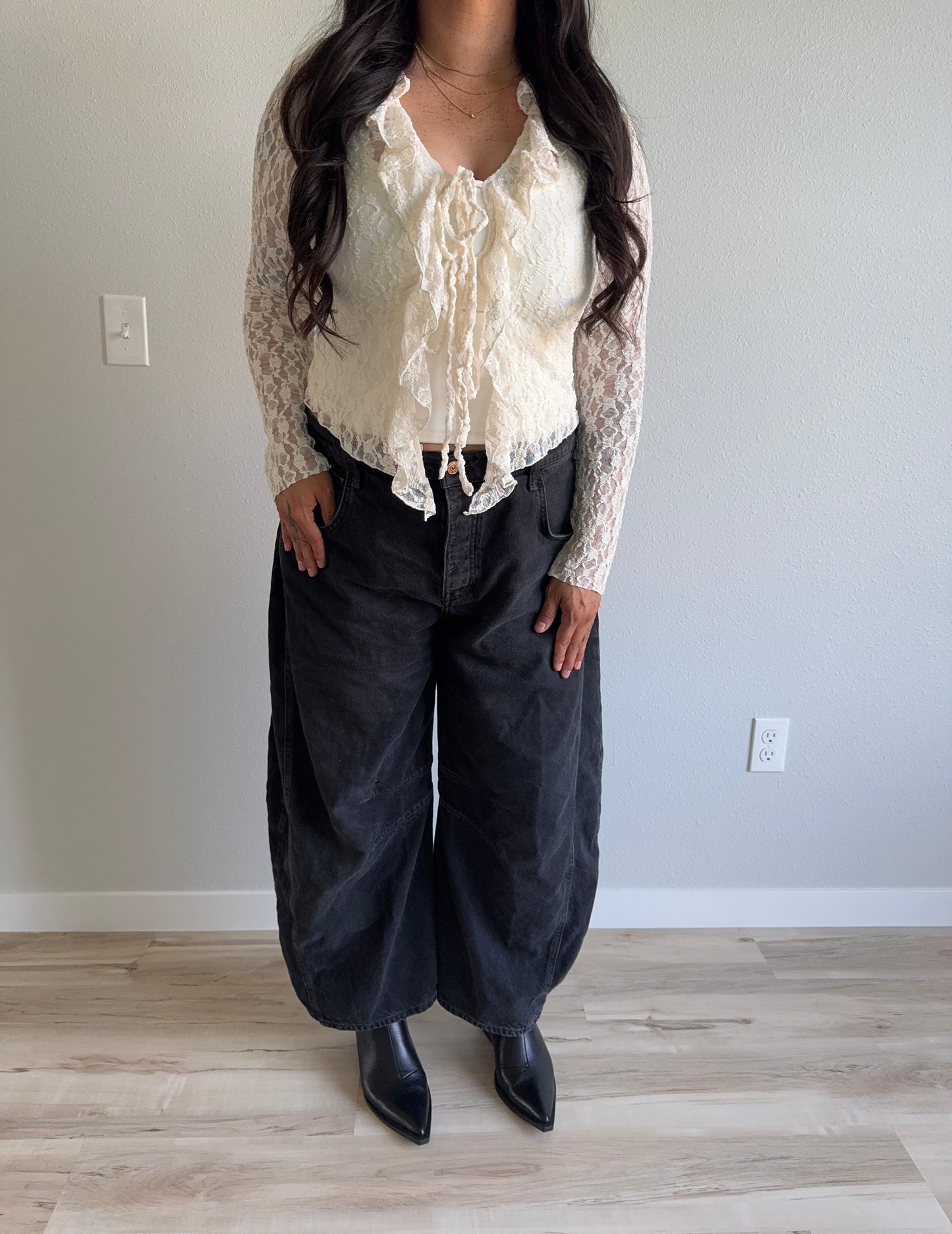 Dress Forum - Ivory Lace Long Sleeve Tie Front Top