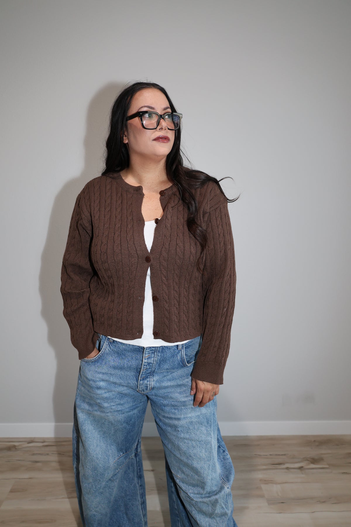 Places To Be cable boxy sweater cardigan