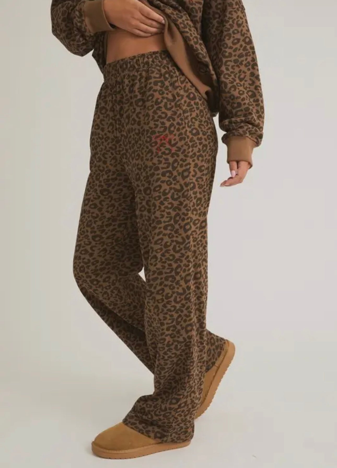 Leopard red bow sweatpant lounge set