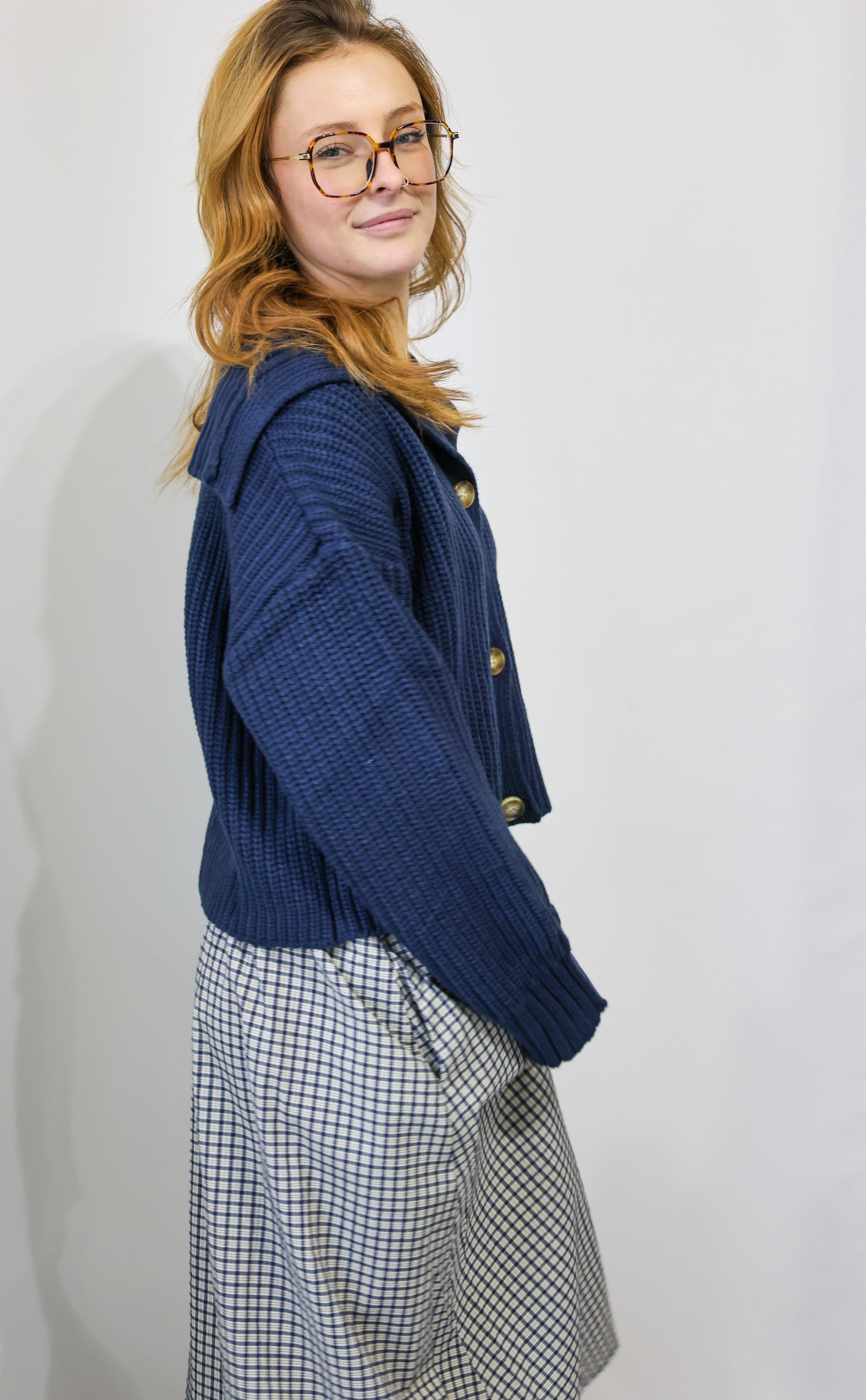 Sunday Edition Navy Cream Midi Skirt