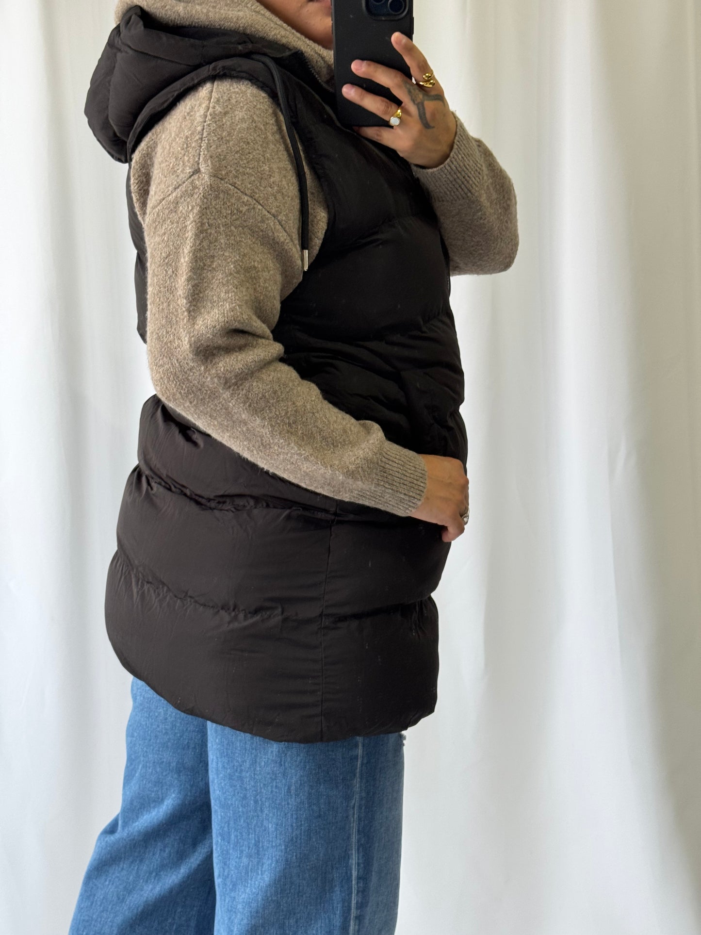 bluivy Hooded Zipper Down Longline Puffer Vest