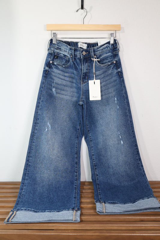 Kan Can USA -HIGH RISE CROPPED WIDE LEG JEANS