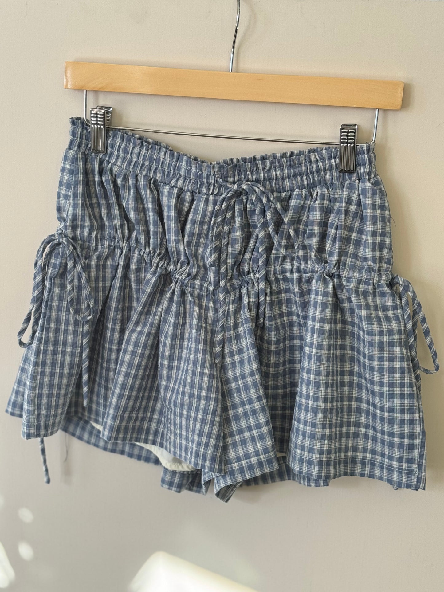 Buttermelon - Blue Plaid Flowy Shorts w/ Drawstring