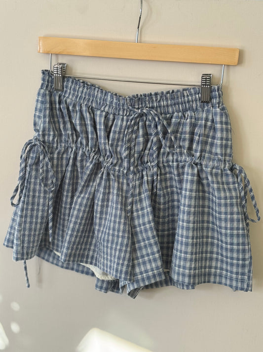 Buttermelon - Blue Plaid Flowy Shorts w/ Drawstring