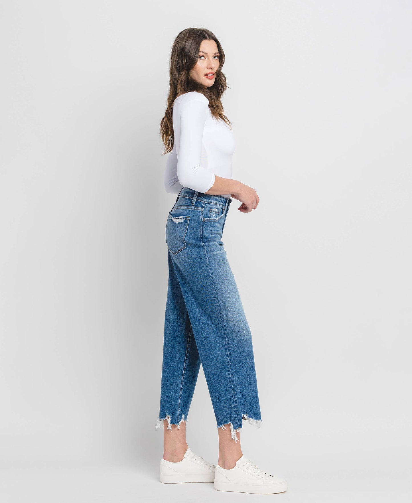 FLYING MONKEY - HIGH RISE CROP WIDE LEG JEANS