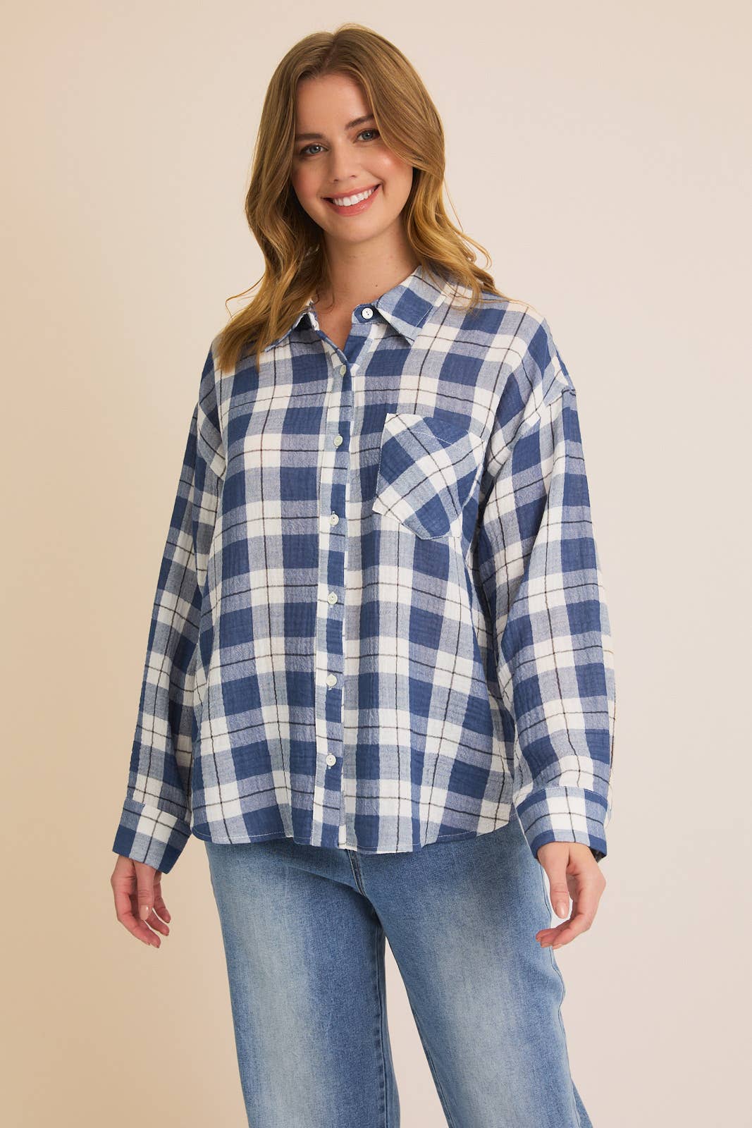 GILLI - OVERSIZE DOUBLE GAUZE PLAID SHIRT
