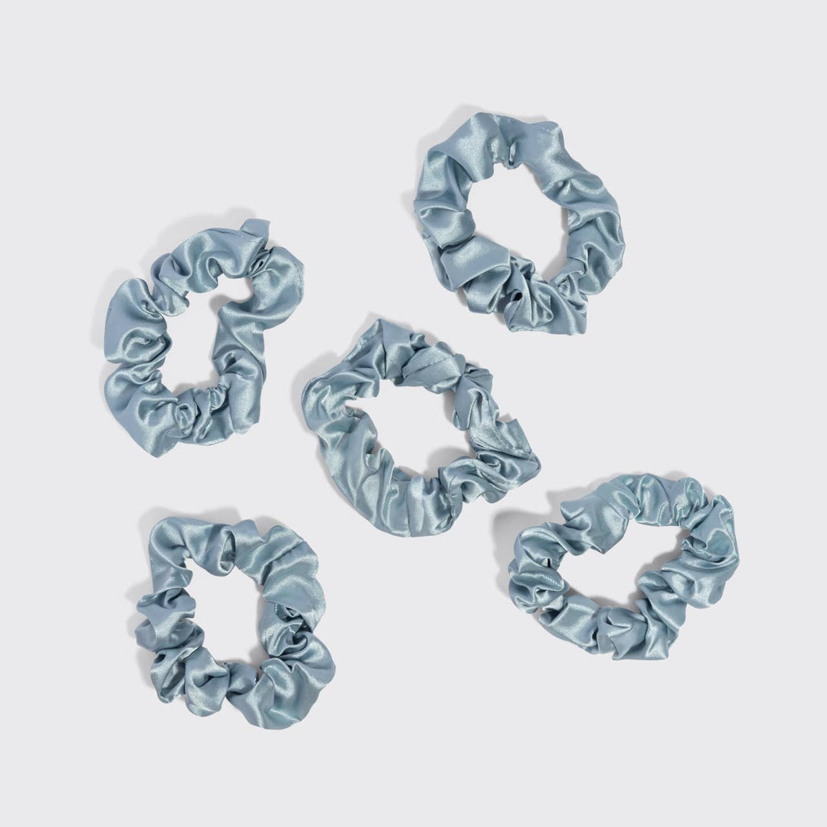 KITSCH - Satin Sleep Scrunchies 5pc Set - Haze Blue