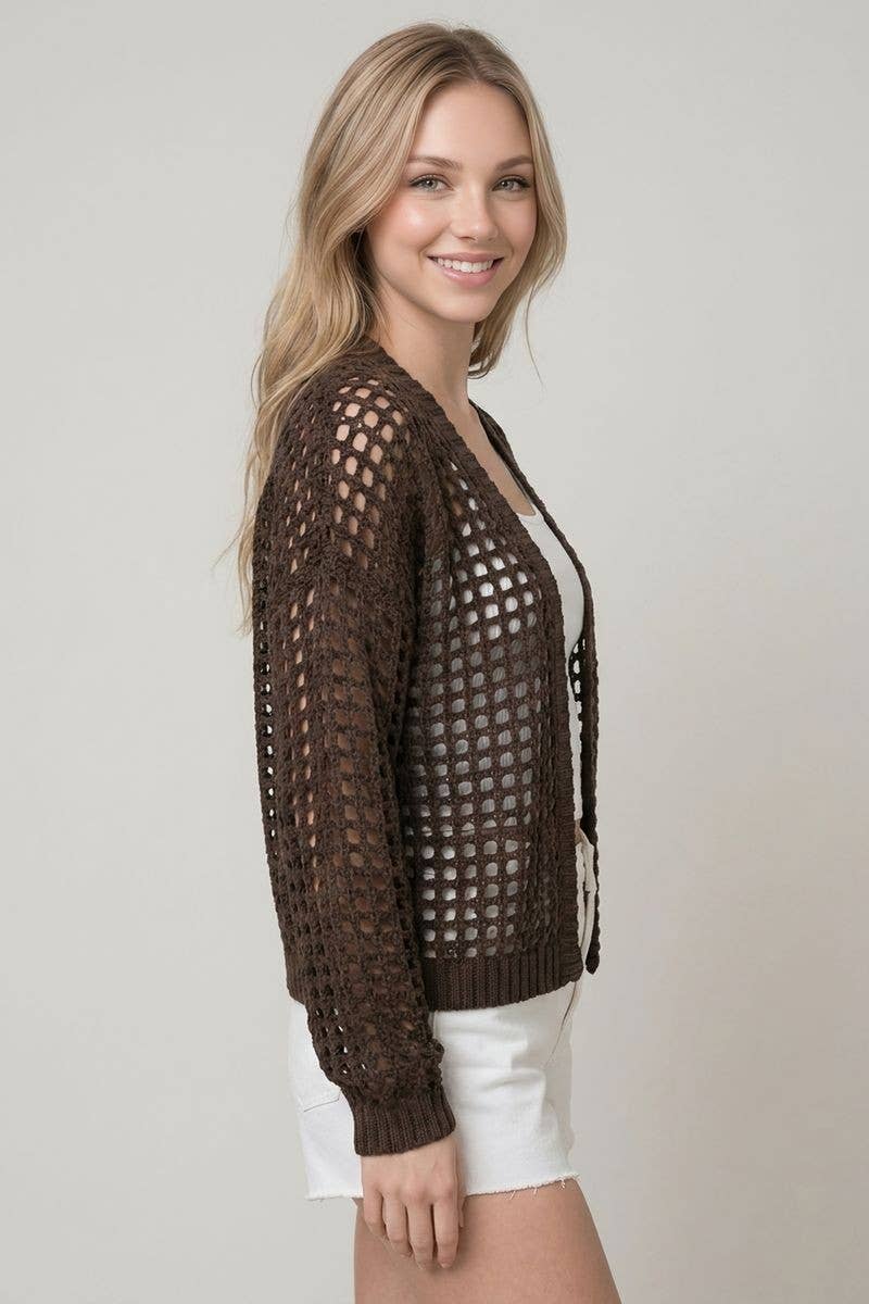 Doe and Rae - CROCHET FISHNET CROPPED OPEN CARDIGAN - 10685J