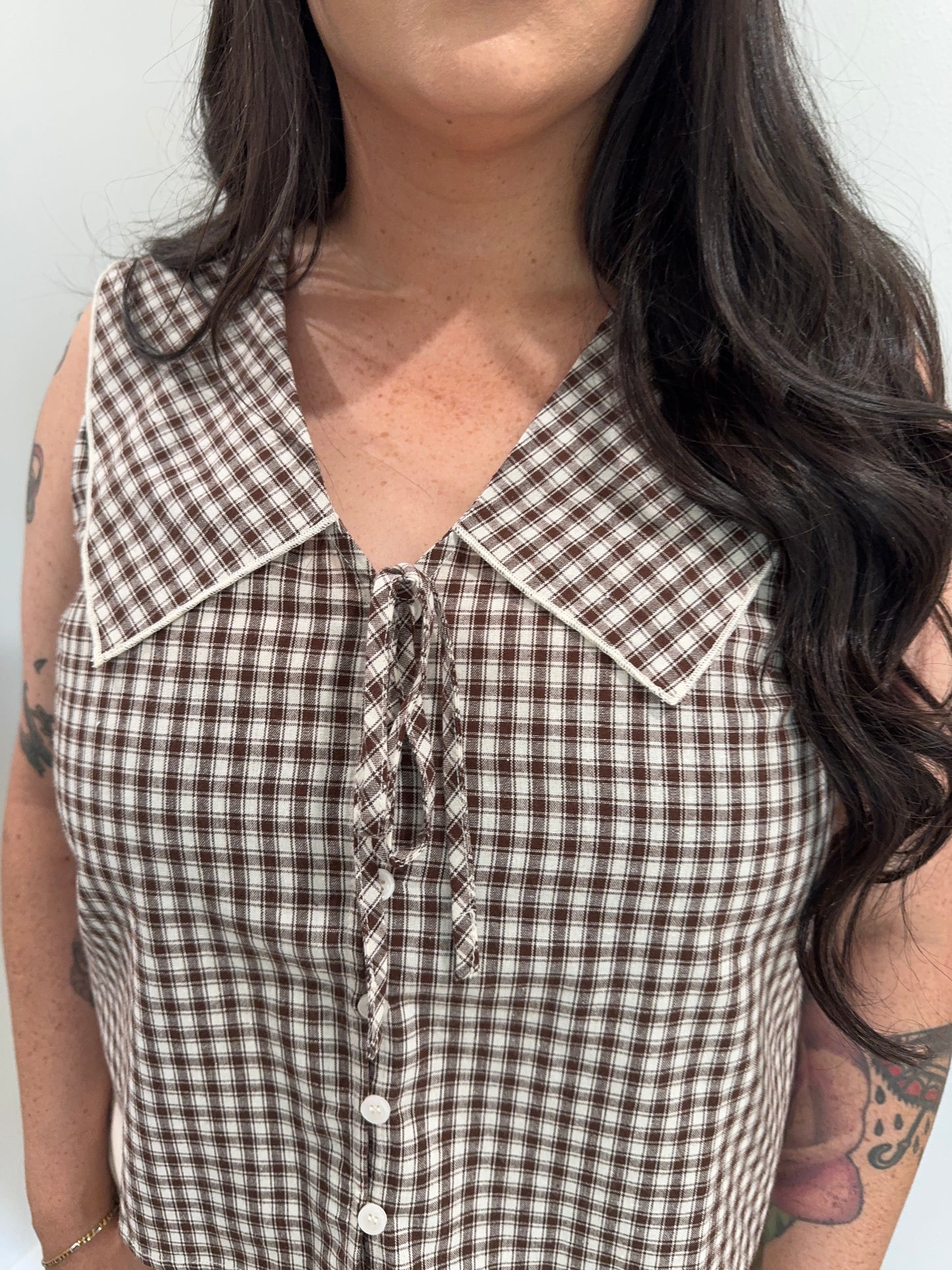 Wishlist - Brown Gingham Collared Tank