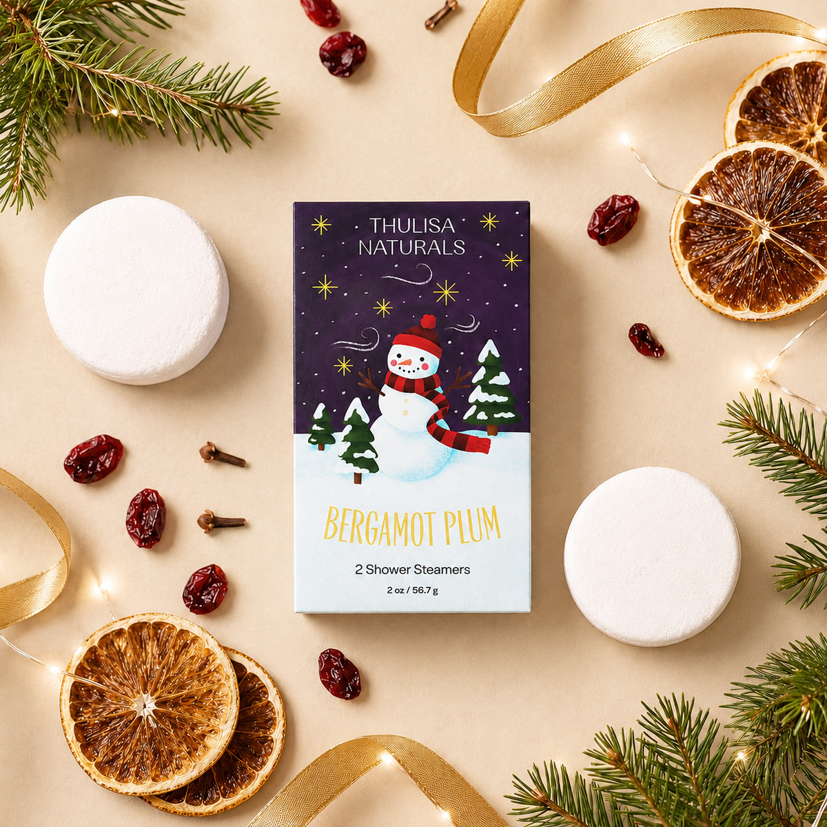 Thulisa Naturals™  | Bath + Body -   Christmas Bergamot Plum Shower Steamers Gift Set