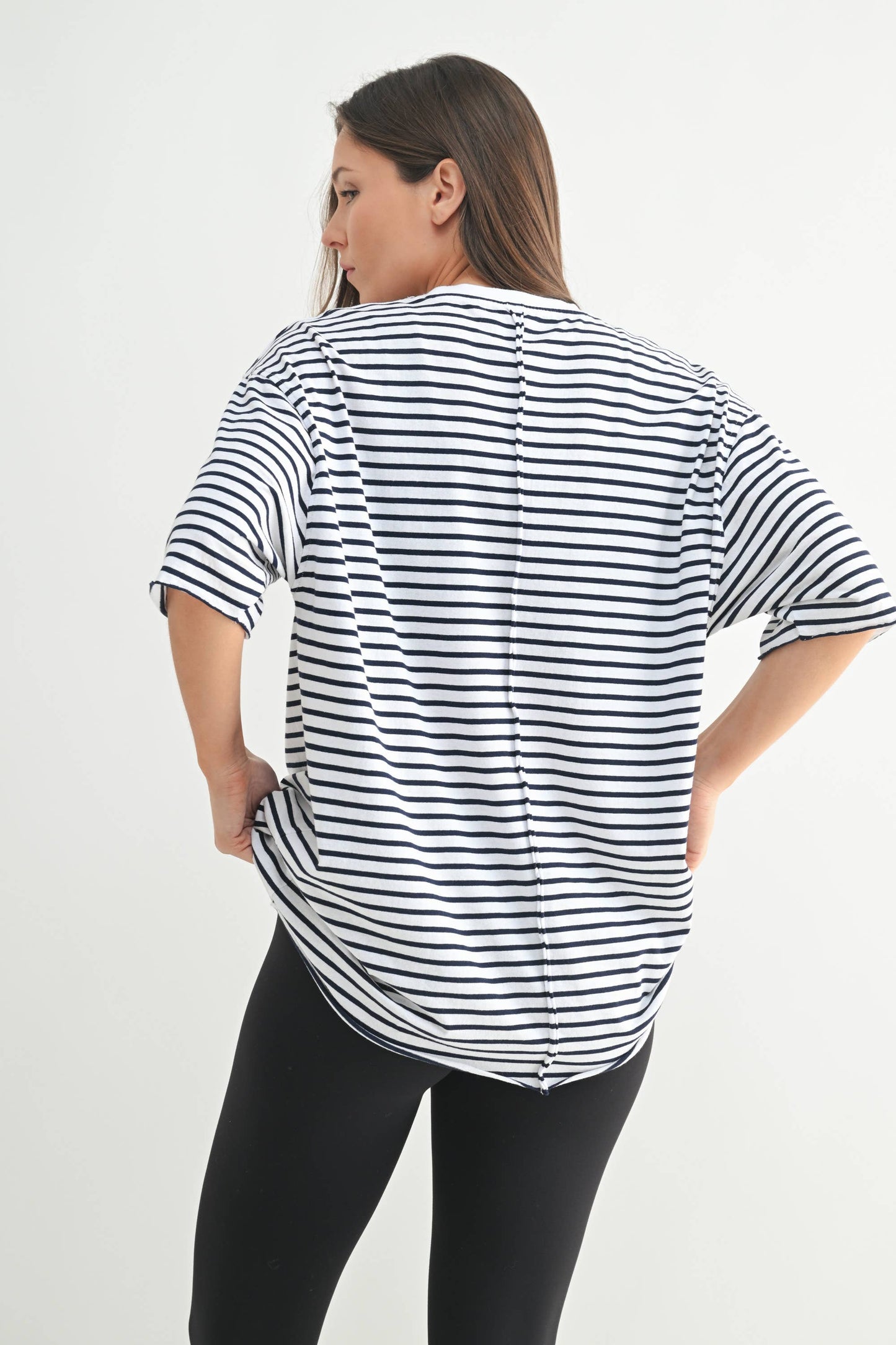 Mono B - Coastal Cotton Striped Oversized Crewneck Tee