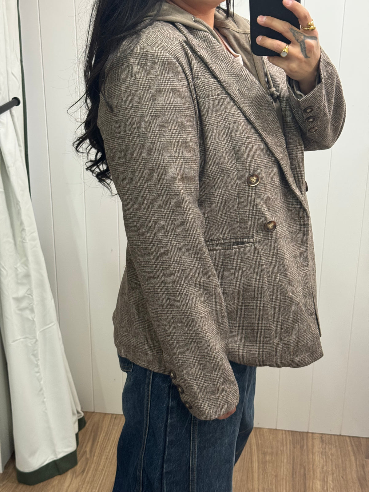 Downtown Hoodie plaid blazer twofer style