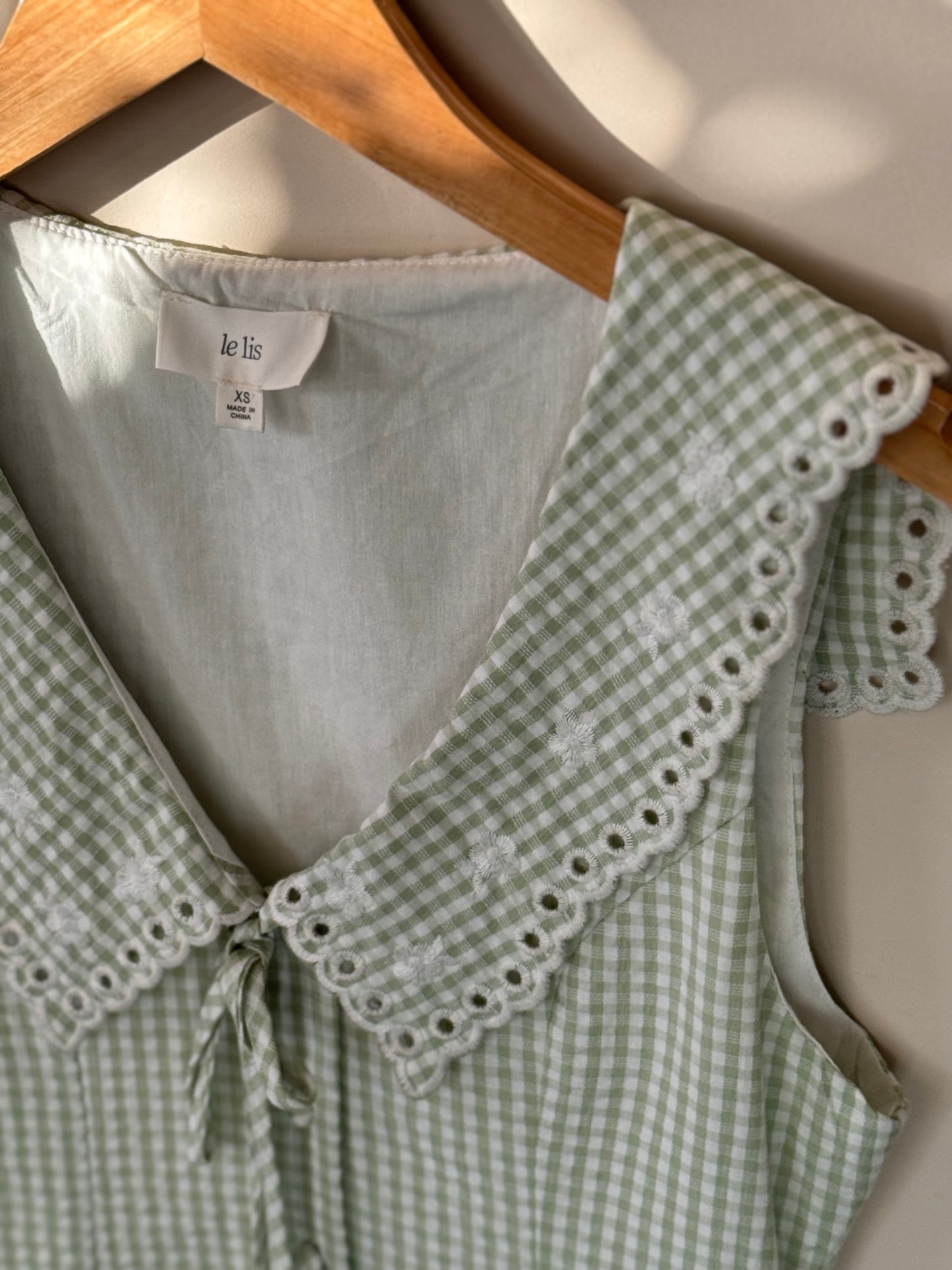 Le Lis - Green Gingham Button-up Mini Dress w/ Big Collar