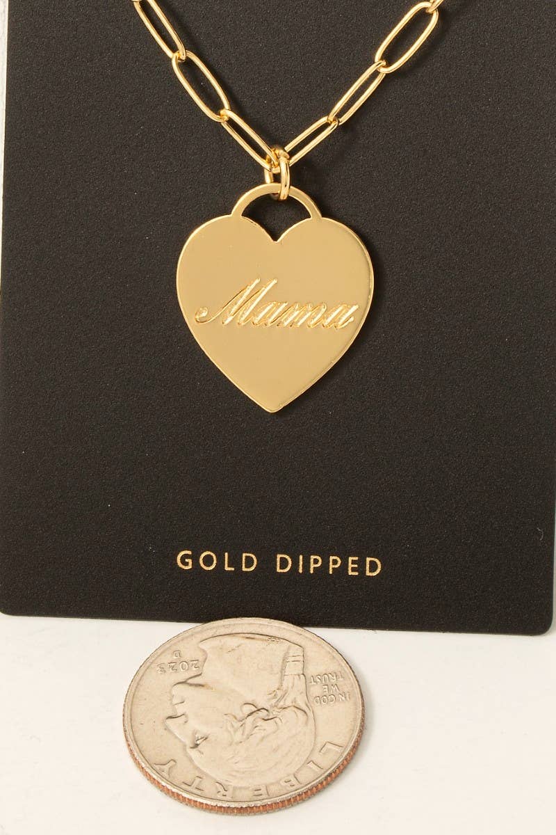 Fame Accessories - Gold Dipped Mama Heart Pendant Necklace