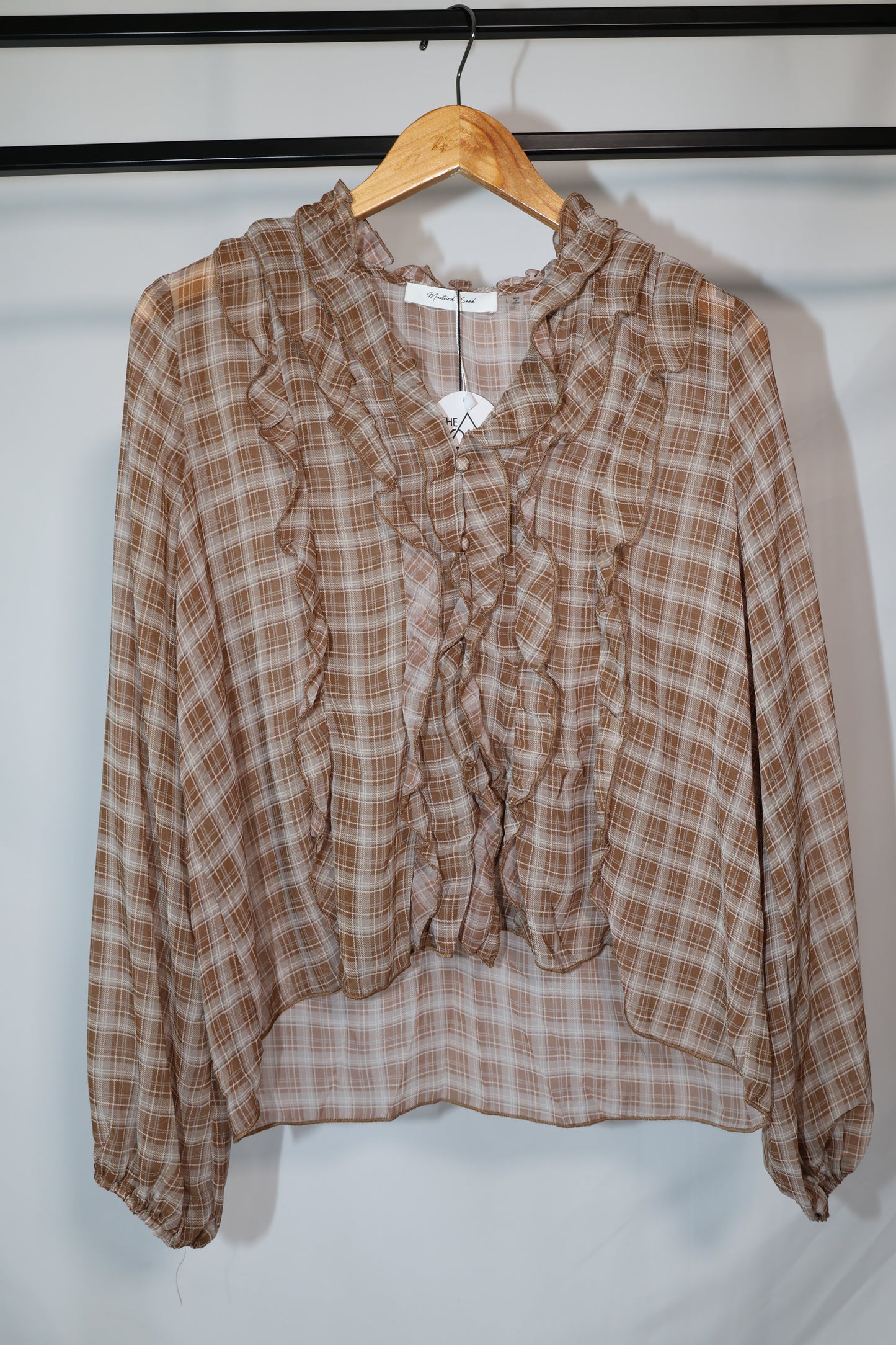 Mustard Seed - Ruffle Long Sleeve Plaid Top