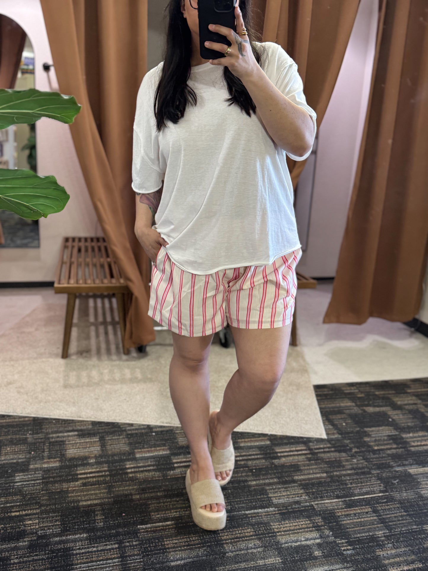 Baevely by Wellmade USA - PLUS SIZE VERTICAL STRIPE PRINT ELASTIC WAIST SHORTS