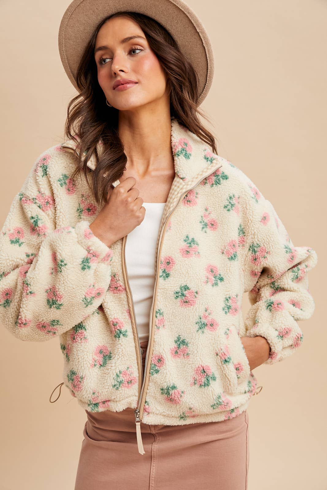 In Loom - FLORAL SHERPA ZIP UP JACKET