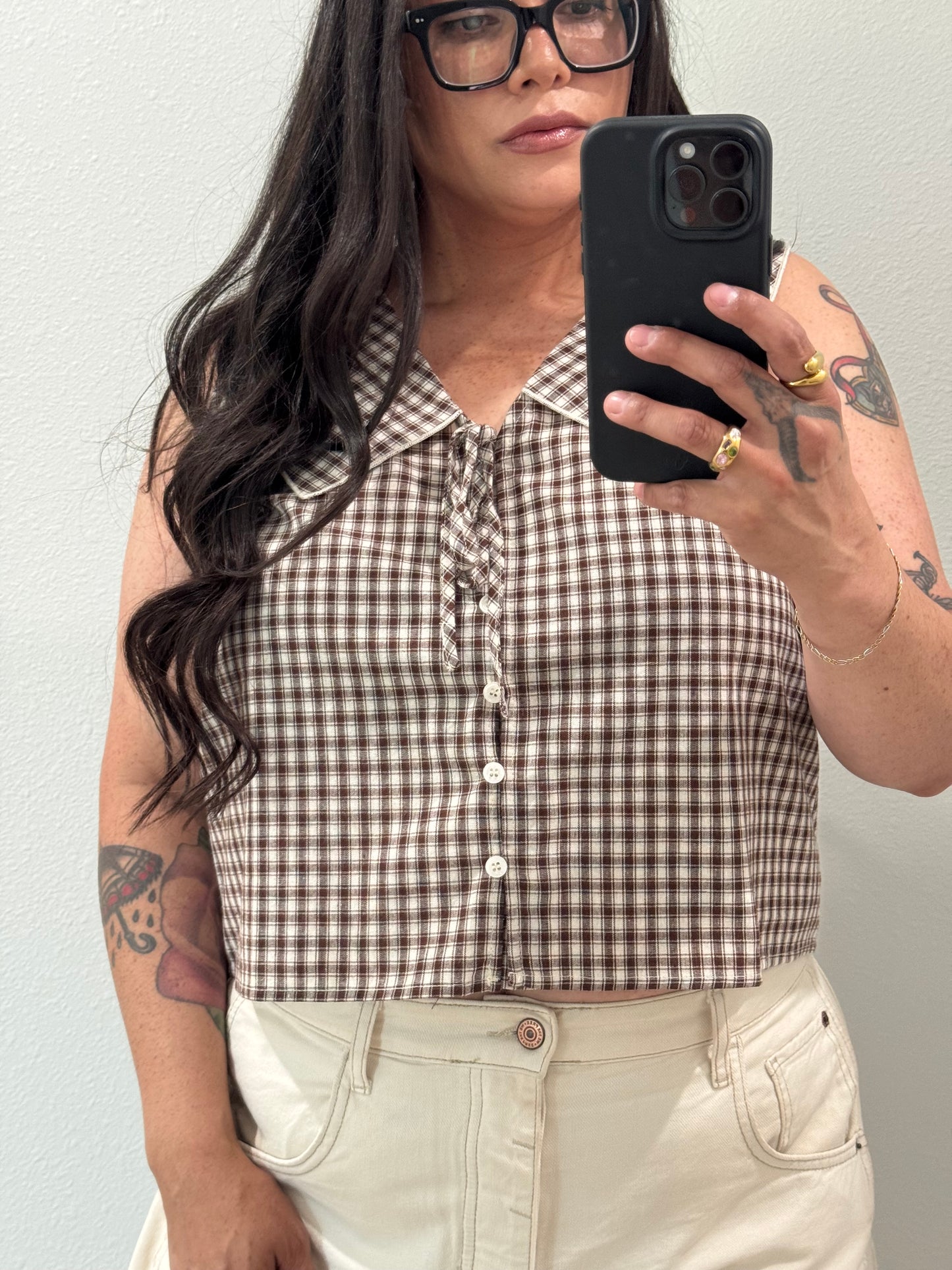 Wishlist - Brown Gingham Collared Tank