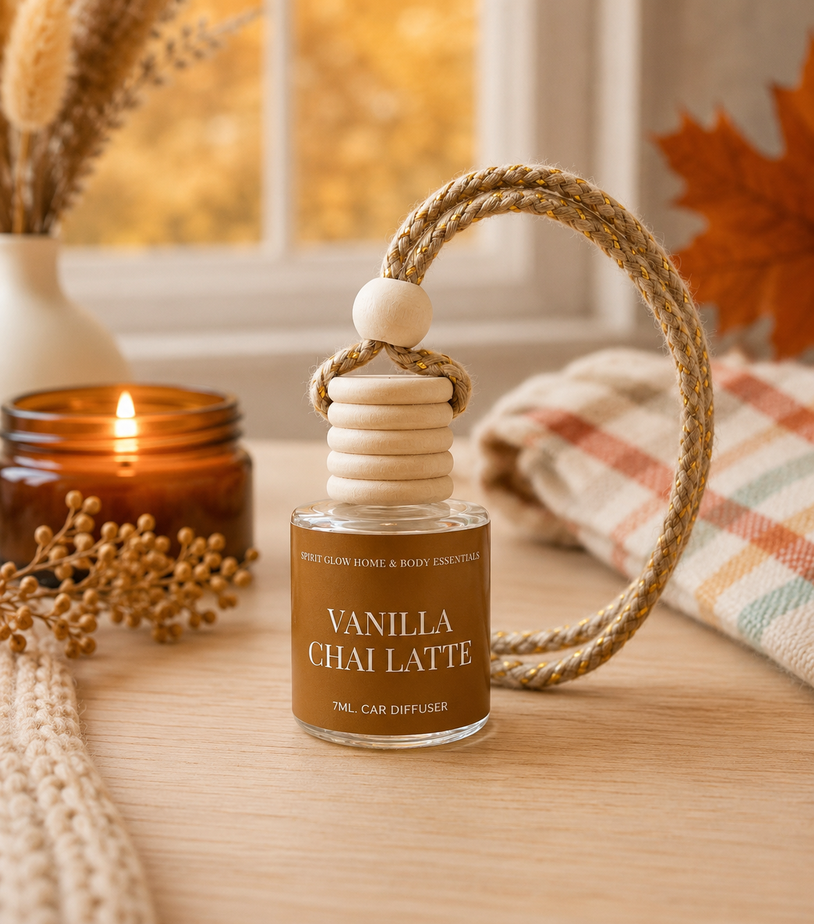 Spirit Glow Home & Body Essentials - Vanilla Chai Latte- Hanging Car Diffuser