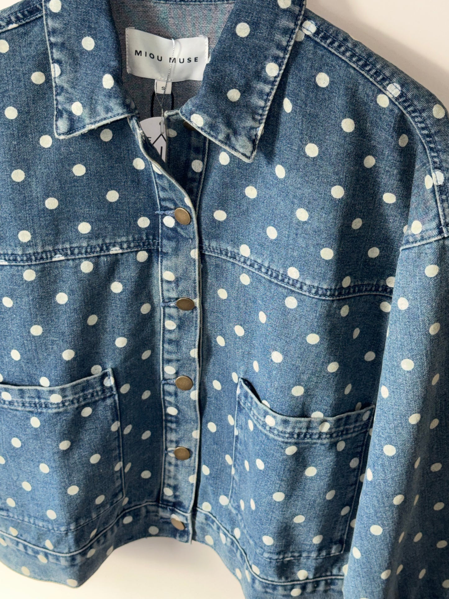 Miou Muse - White Polka Dot Demin Jacket