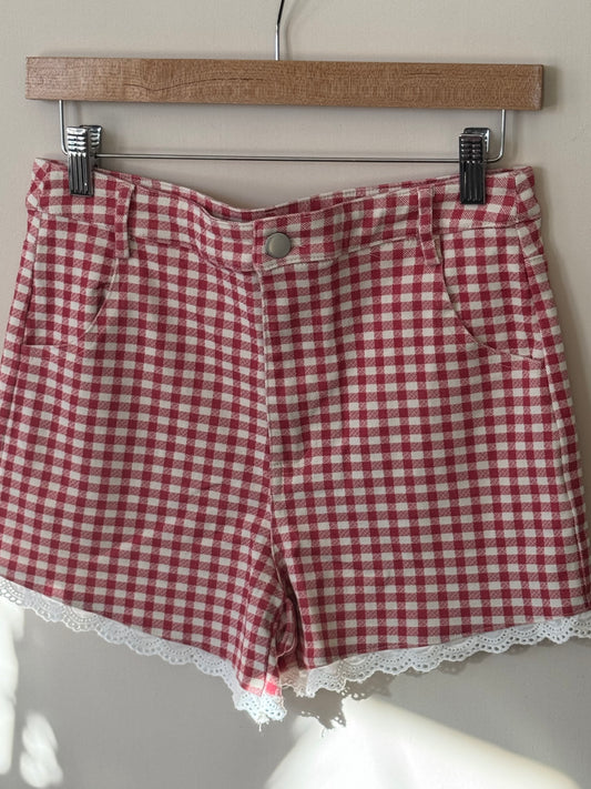 Sunday Edition - Low Rise Gingham & Lace Denim Shorts