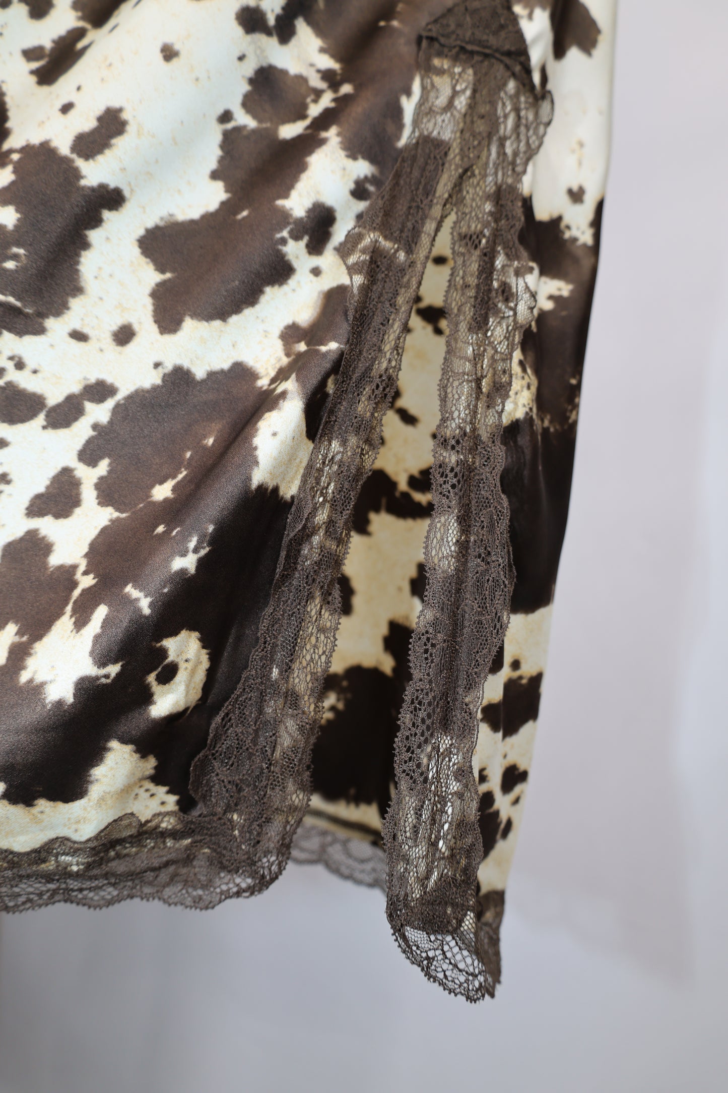 Hyfve - Lace Trimmed Cow Print Midi Skirt