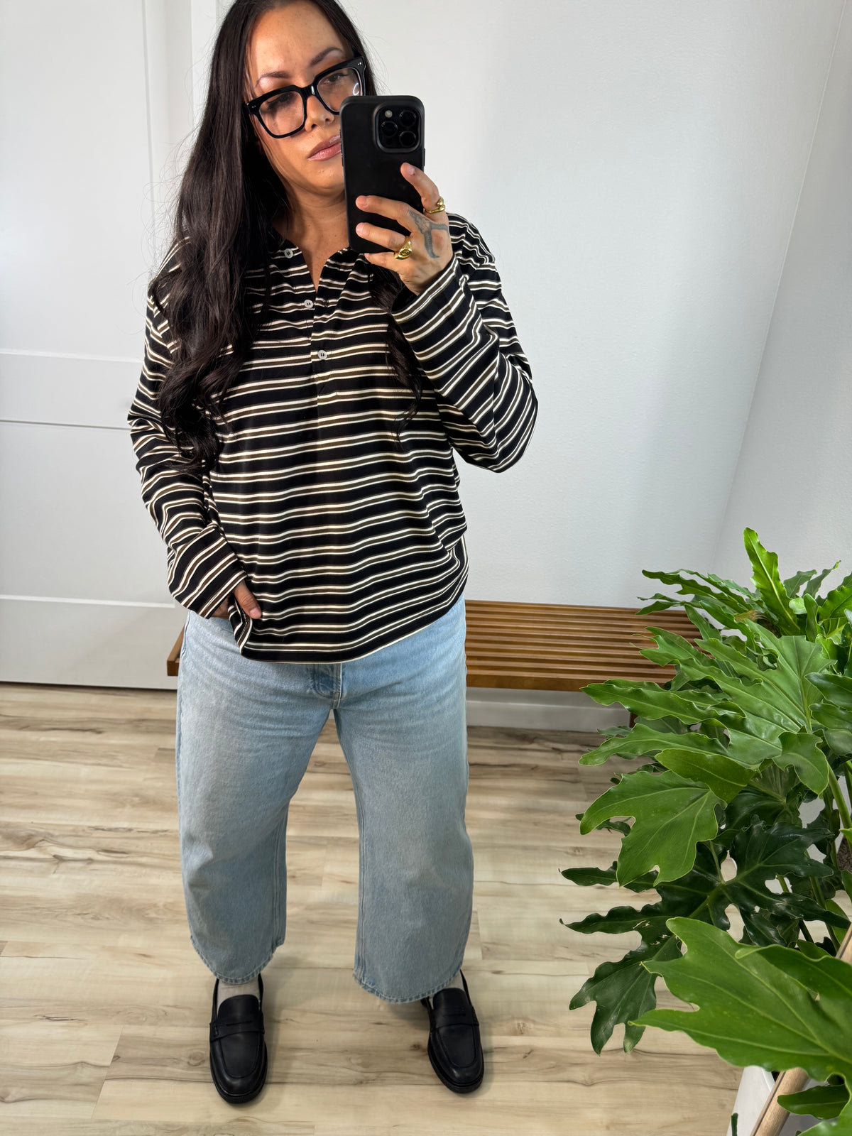 Let Things Be polo stripe long sleeve shirt
