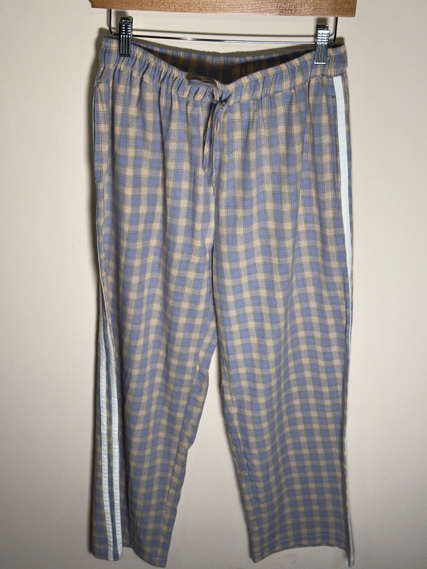 Wishlist - Blue/Taupe Woven Plaid Wide Leg Pants w/ Drawstring