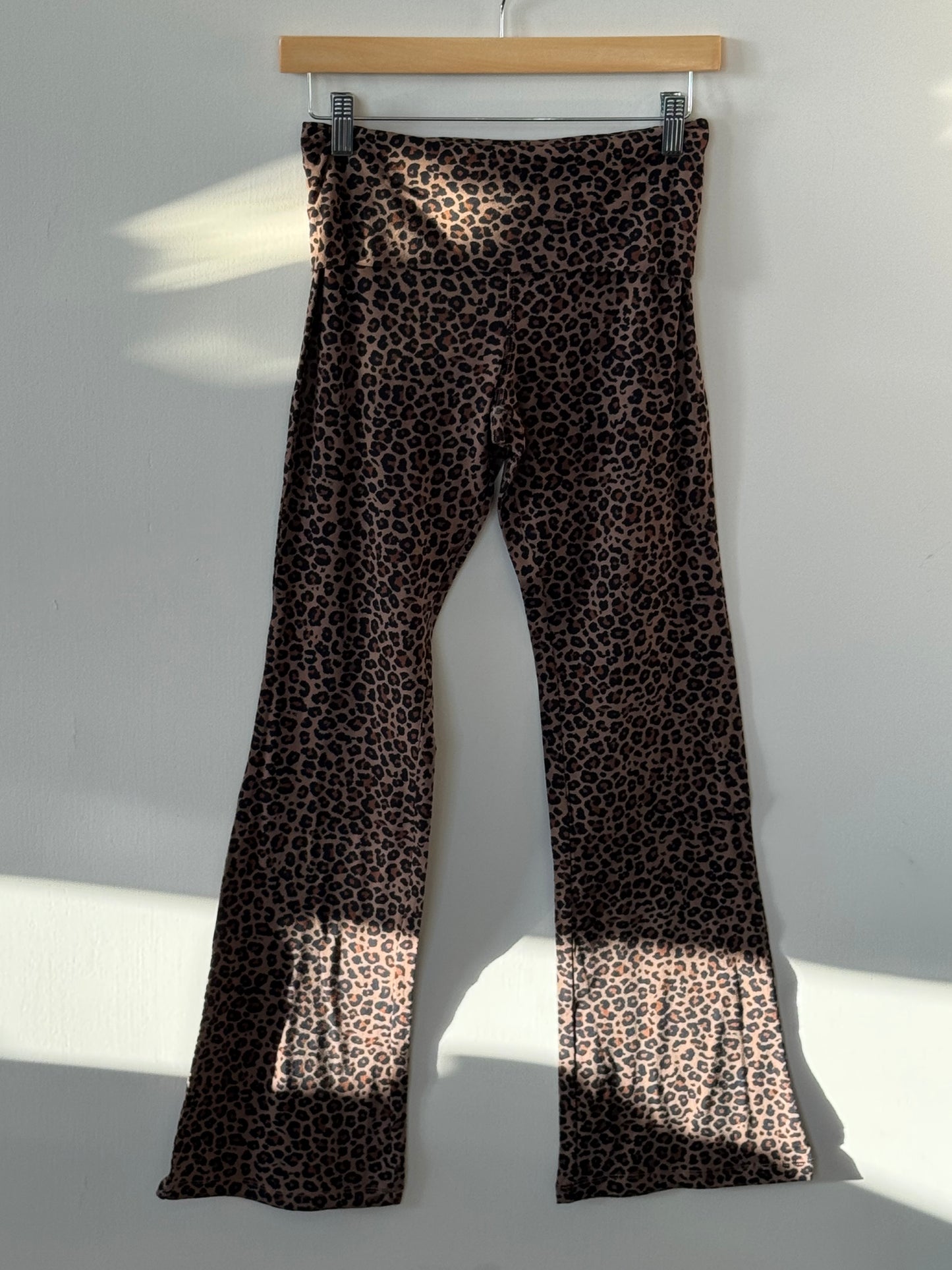 Active USA - Cheetah Print Fold-over Waist Flare Leggings