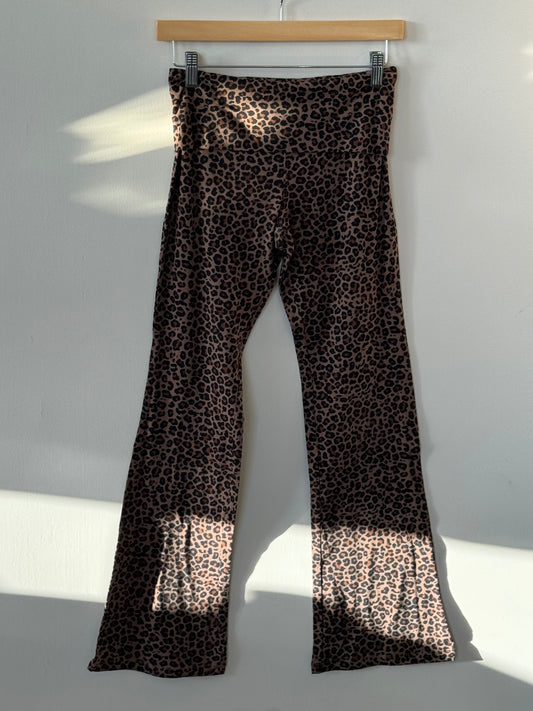 Active USA - Cheetah Print Fold-over Waist Flare Leggings